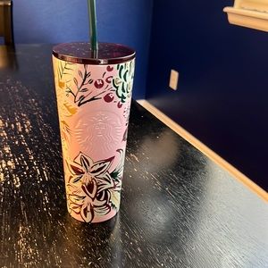 Starbucks Holiday 2022 travel tumbler, metal with straw.  Woodland Theme